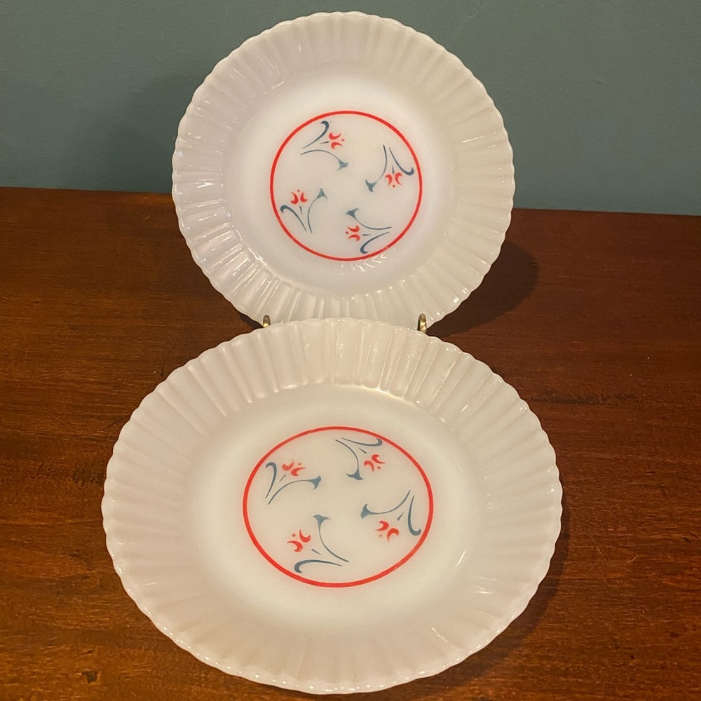 Vintage Set Of 2 Termocrisa Mexico Milk Glass Floral Bowl And Plate 7”